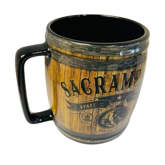 Sacramento State Capital Barrel Mug 14 Oz Wood Print Ceramic - Picture 7 of 7